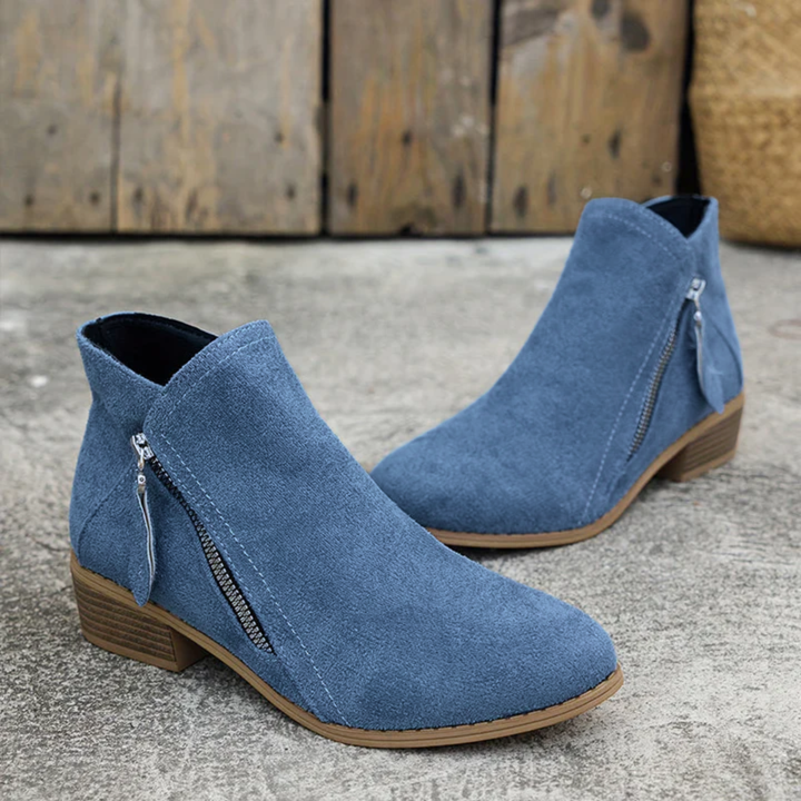 Women's Casual Zip Leather Ankle Boots with Comfort Fit