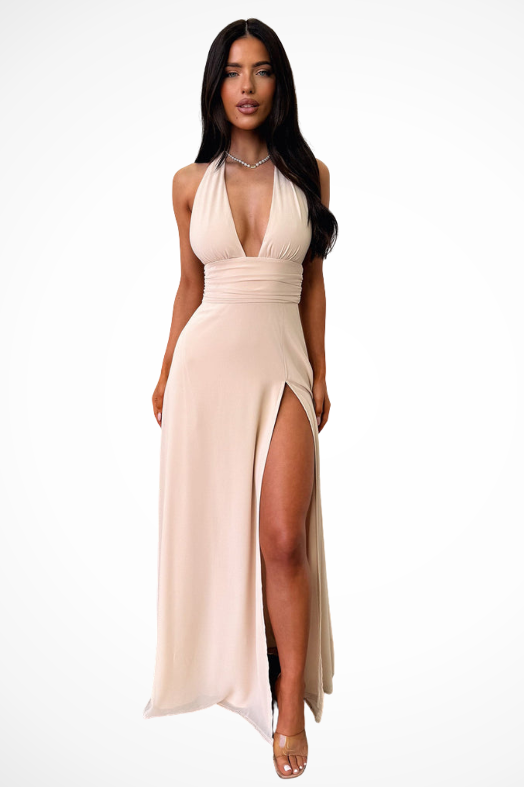 Womens Maxi Dress Halter Neck Side Slit