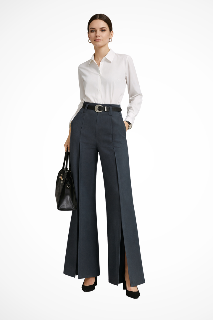 Siopie Women's Tailored Wide Leg Trousers in Dark Grey