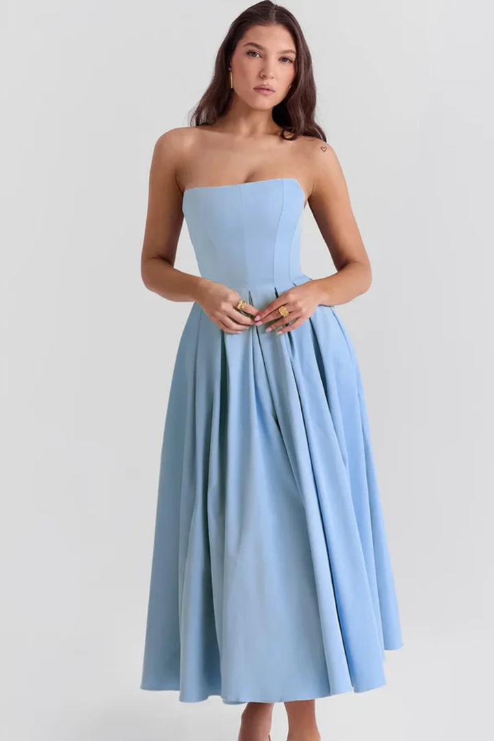 Siopie Women's Strapless Corset Flared Midi Dress
