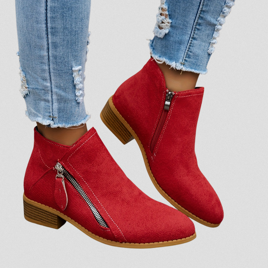 Women's Casual Zip Leather Ankle Boots with Comfort Fit