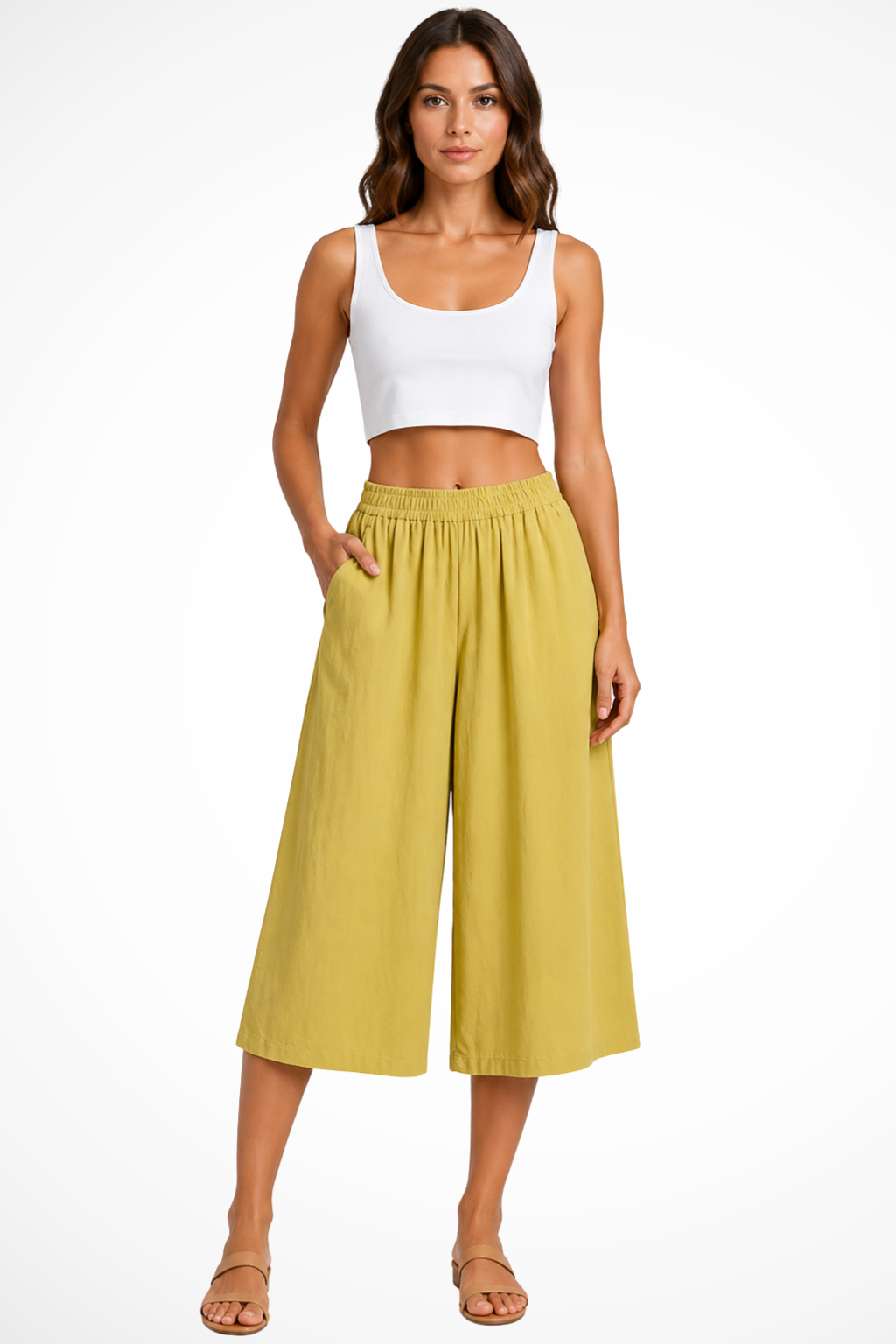 Siopie Women's Wide Leg Cropped Trousers in Yellow