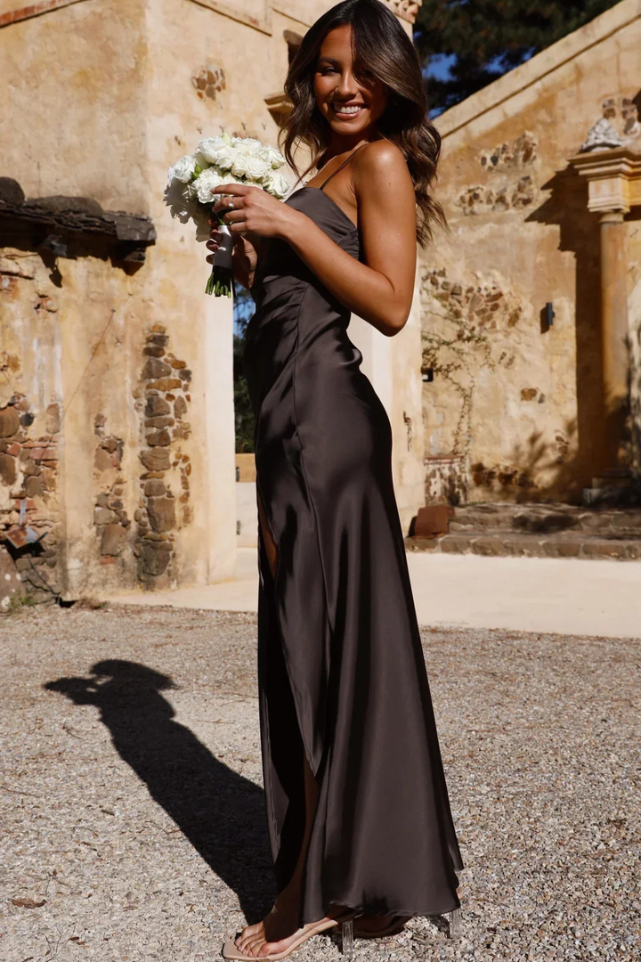 Womens Midi Dress Satin Square Neck