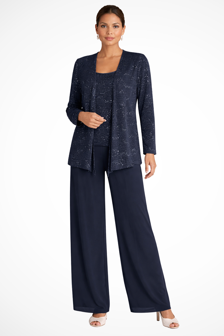 Womens Three-Piece Trouser Suit with Sequin Lace