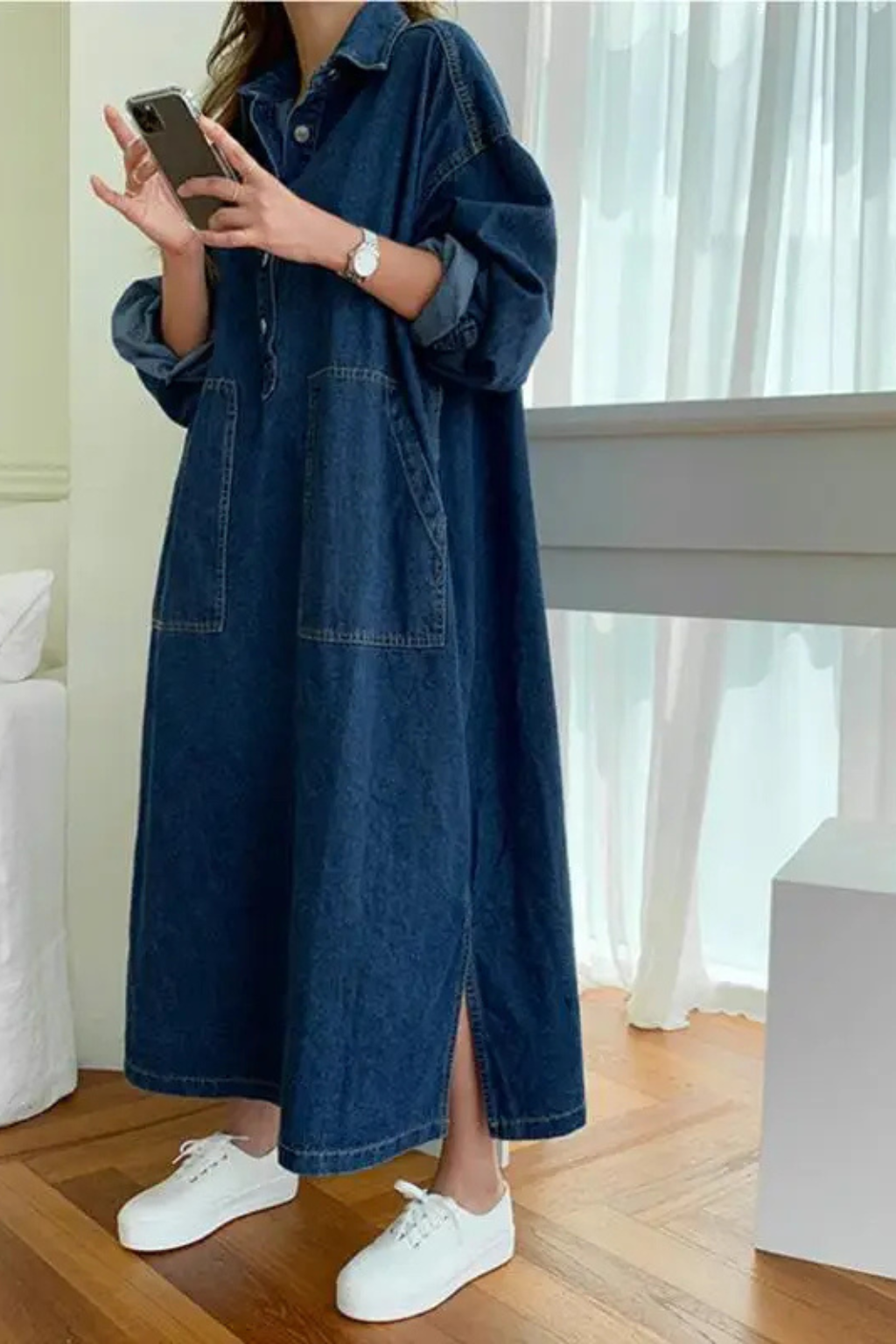 Siopie Women's Oversized Denim Maxi Dress with Pockets