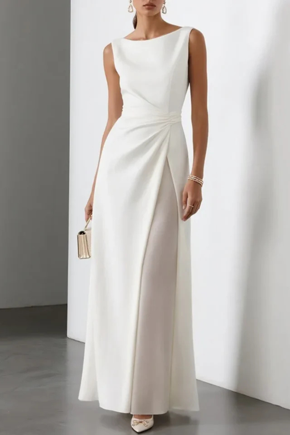 Siopie Women's Sleeveless Draped Waist Maxi Dress