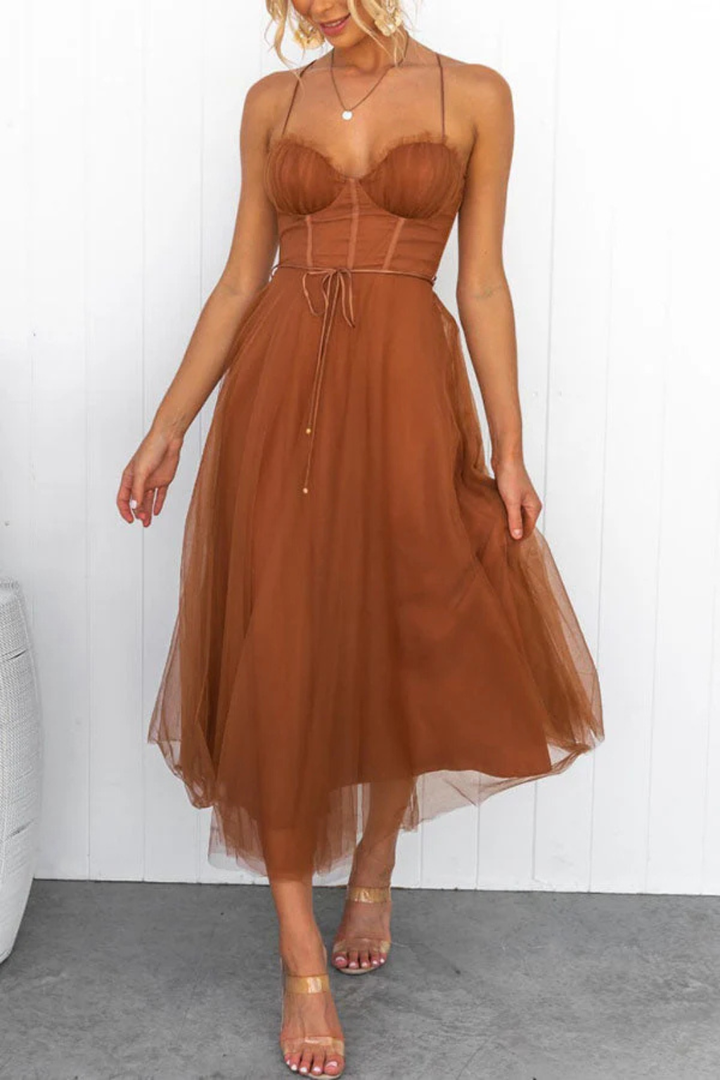 Womens Midi Dress with Corset and Tiered Layers