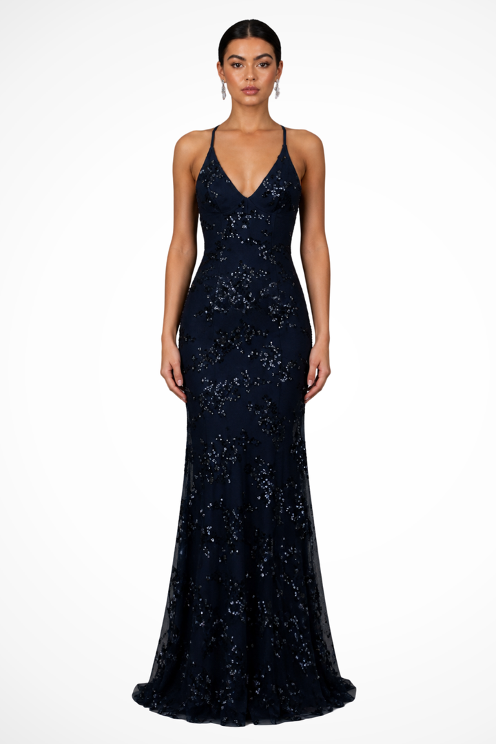 Womens Maxi Dress with V-Neck and Sequin Detail - Clovrio