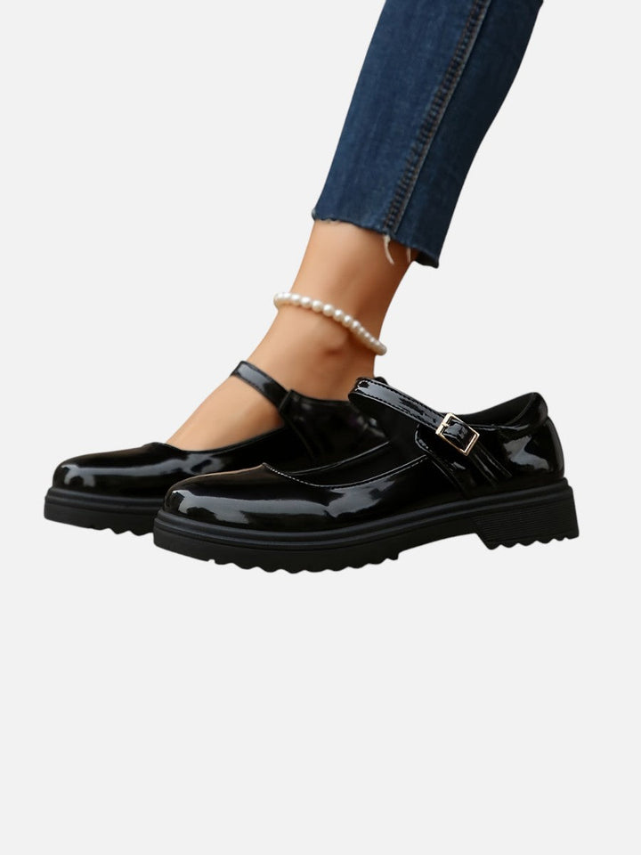 Women's Stylish Glossy Leather Mary Jane Loafers