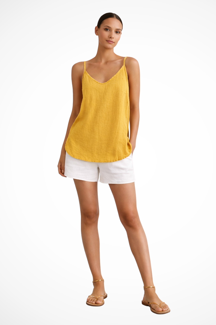 Womens Linen Cami Top Spaghetti Strap Slim Fit