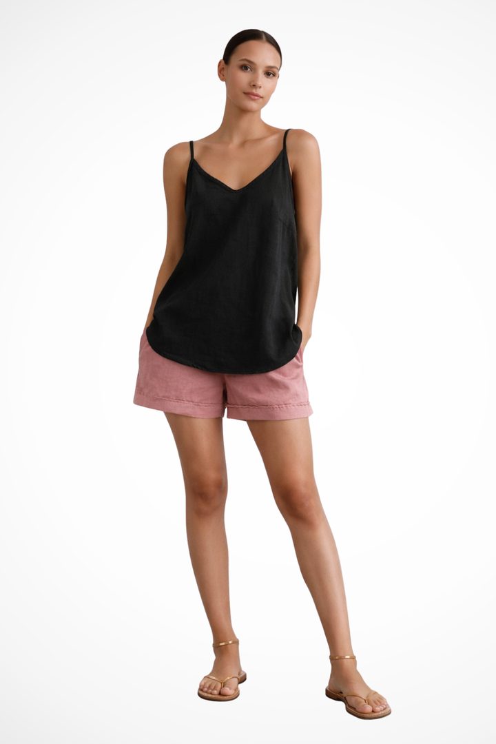 Womens Linen Cami Top Spaghetti Strap Slim Fit