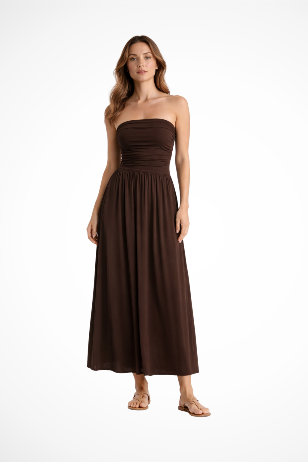 Womens Strapless Maxi Dress Pleated Fit - Clovrio
