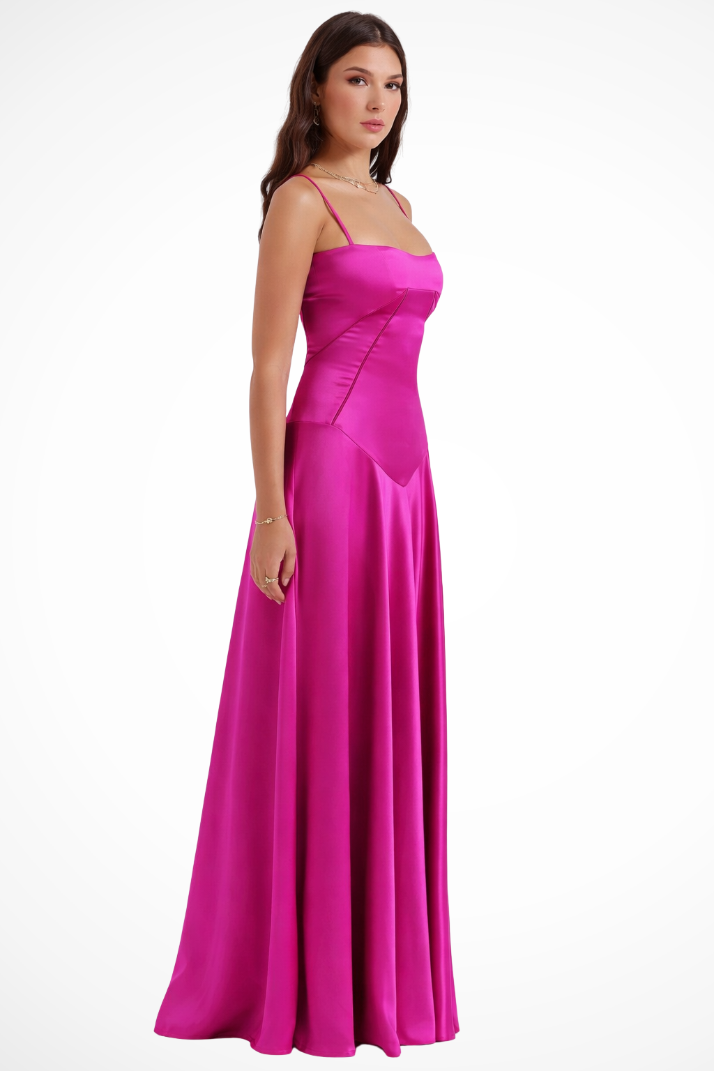 Womens Satin Corset Maxi Dress Fitted Style
