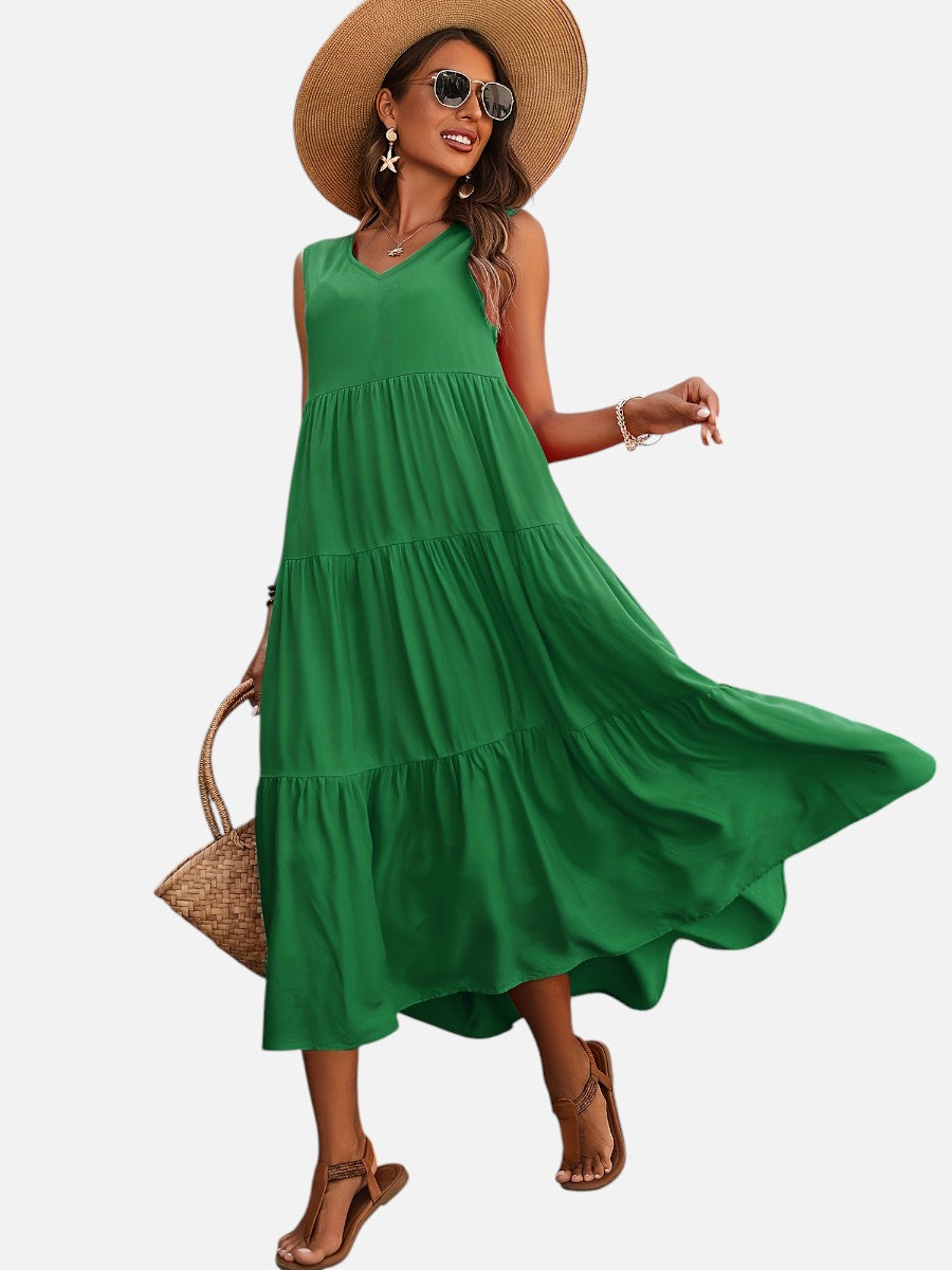 Women's Elegant V-Neck Tiered Maxi Dress