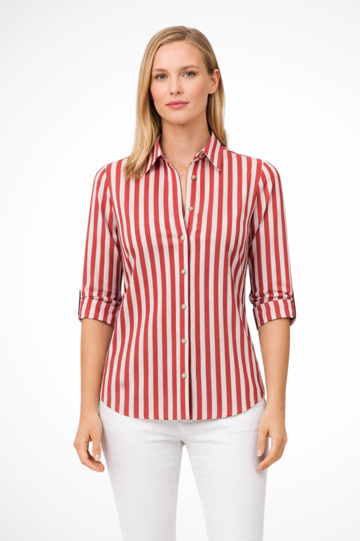 Siopie Women's Slim Fit Striped Long Sleeve Shirt in Red