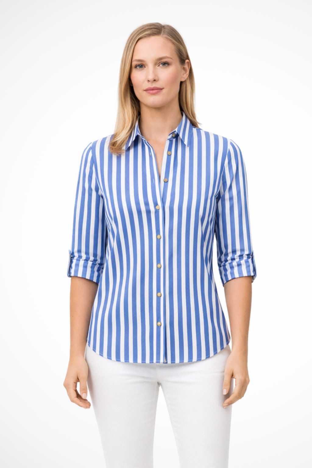 Womens Slim Fit Shirt Long Sleeve Striped Cotton - Clovrio