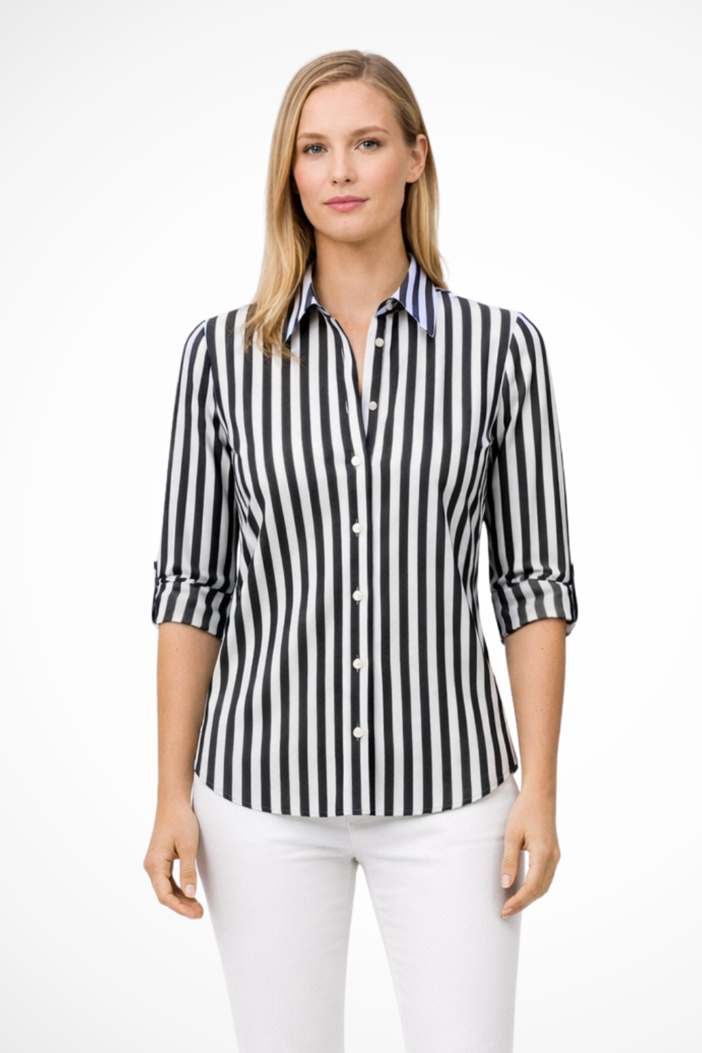 Siopie Women's Slim Fit Striped Long Sleeve Shirt in Black