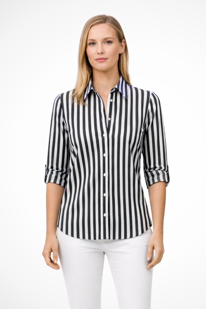 Siopie Women's Slim Fit Striped Long Sleeve Shirt in Black
