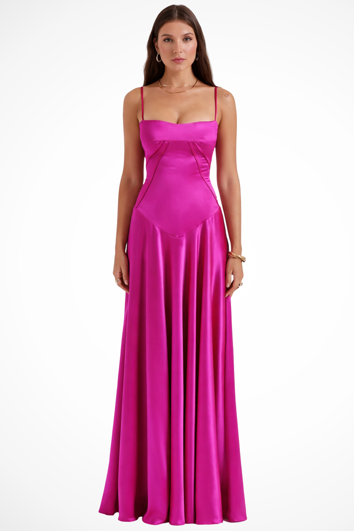 Womens Satin Corset Maxi Dress Fitted Style