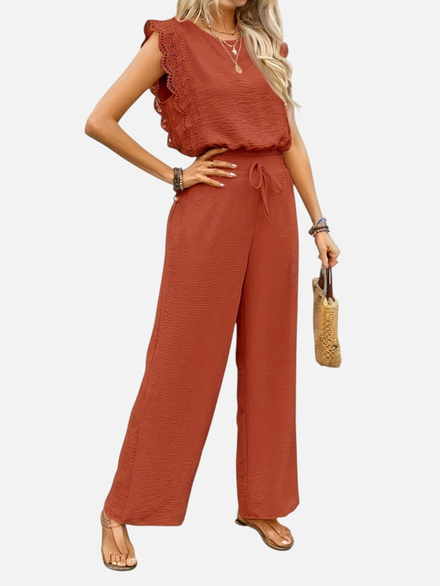 Women's Casual Relaxed Top and Wide Leg Trousers Set