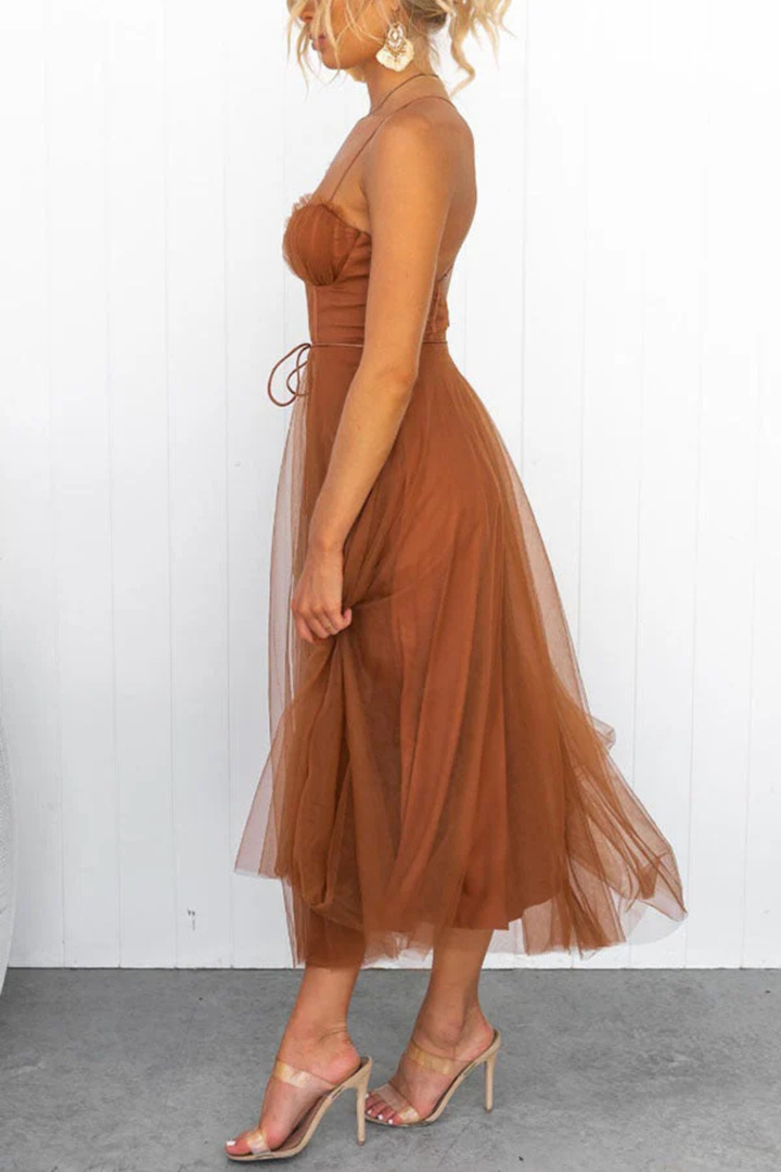 Womens Midi Dress with Corset and Tiered Layers