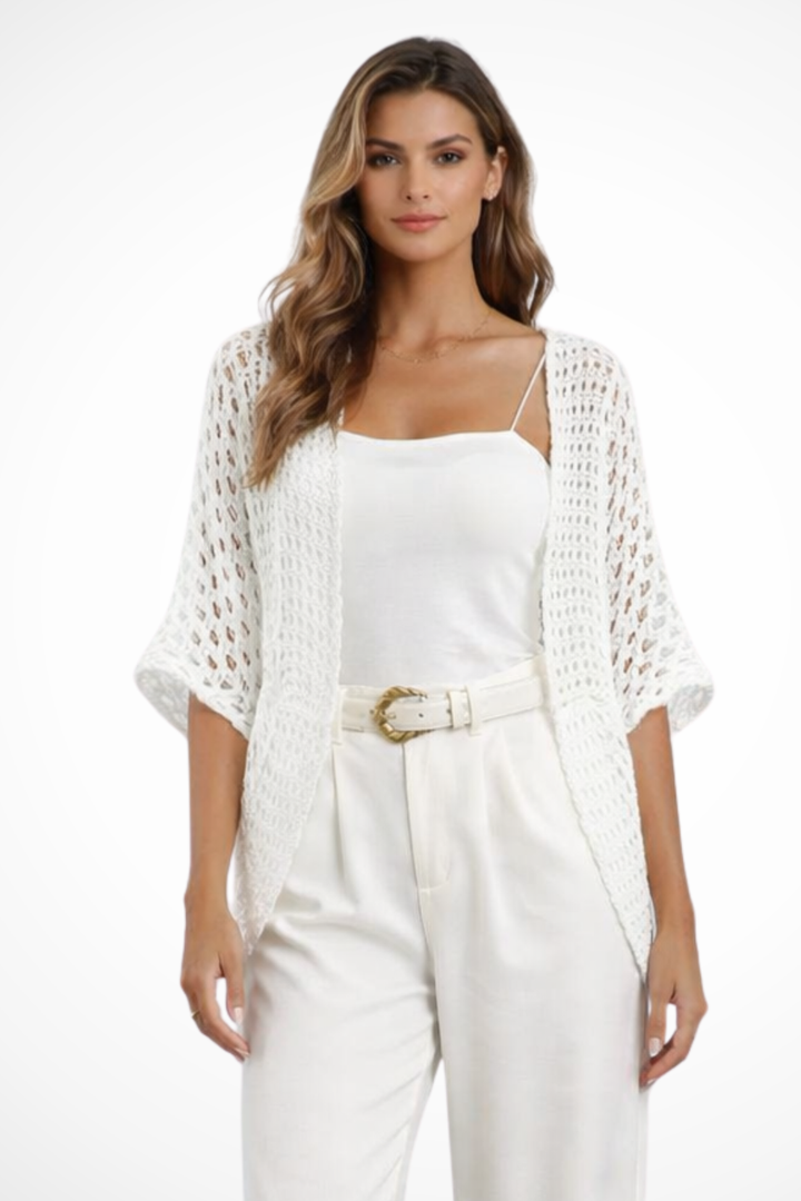 Womens Crochet Cardigan Short Sleeve Lightweight - Clovrio