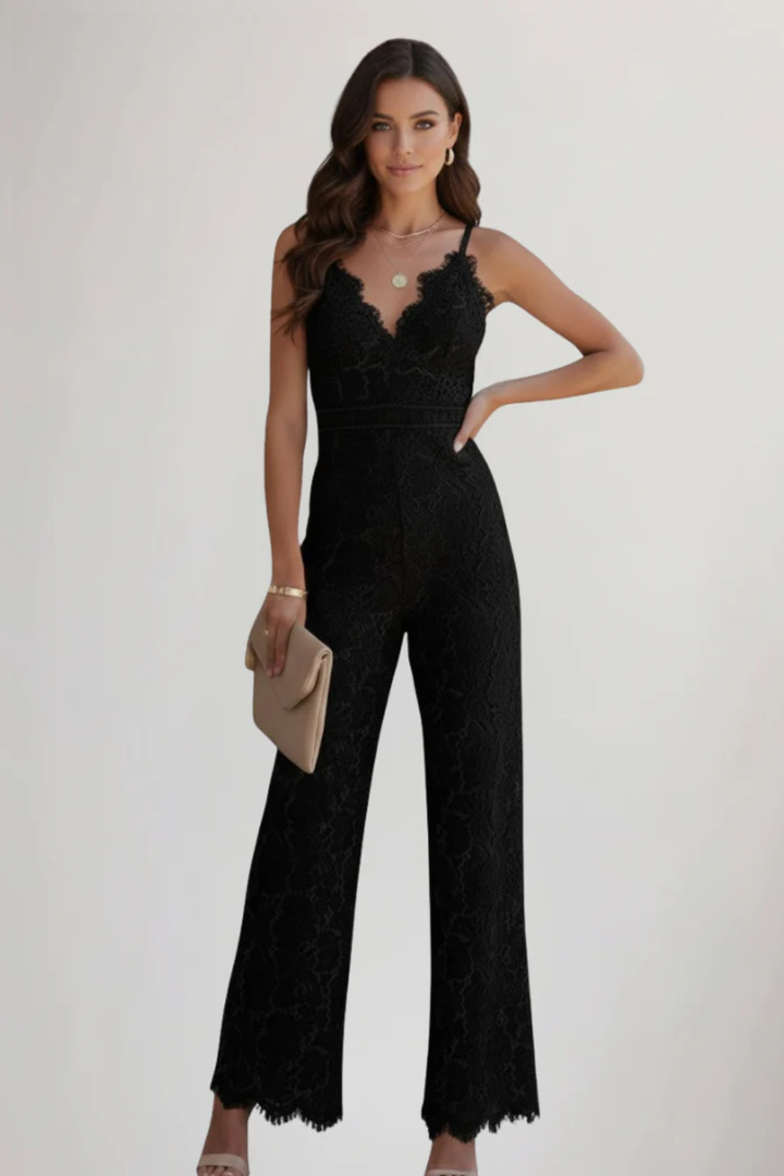 Siopie Women's Lace V-Neck Strappy Wide Leg Jumpsuit