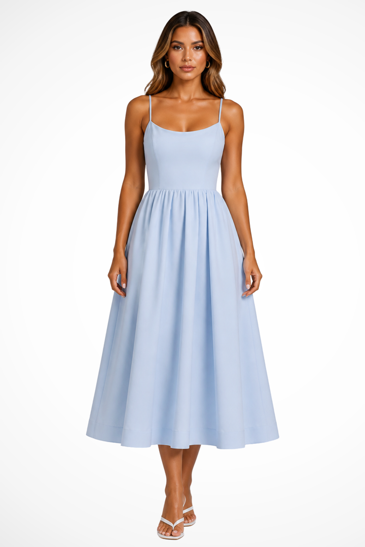 Blue Women's Square Neck Flared Cami Midi Dress – Siopie