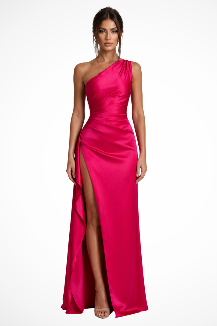Womens Maxi Dress One Shoulder Side Slit