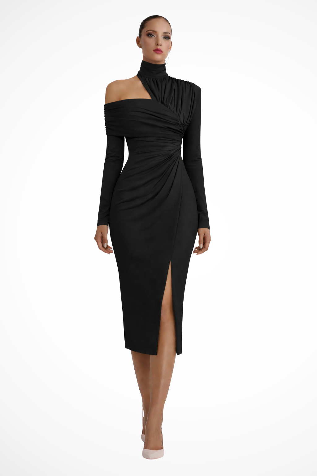 Womens Midi Dress Asymmetric One Shoulder