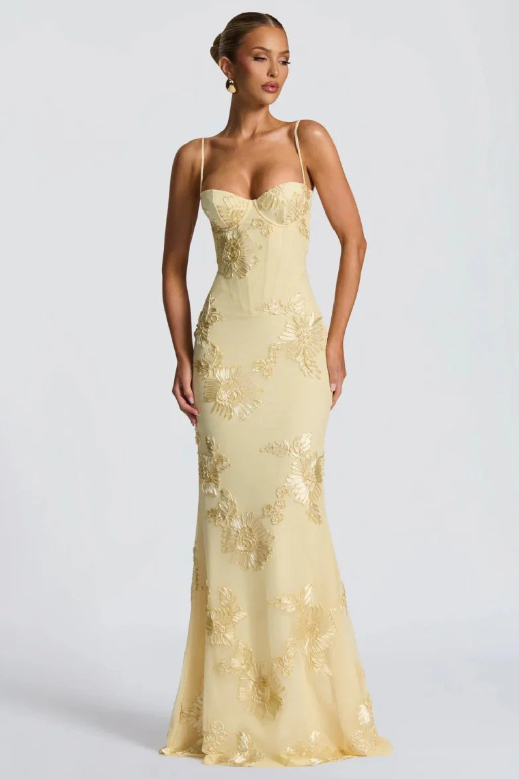 Womens Maxi Dress with Embroidered Floral Corset