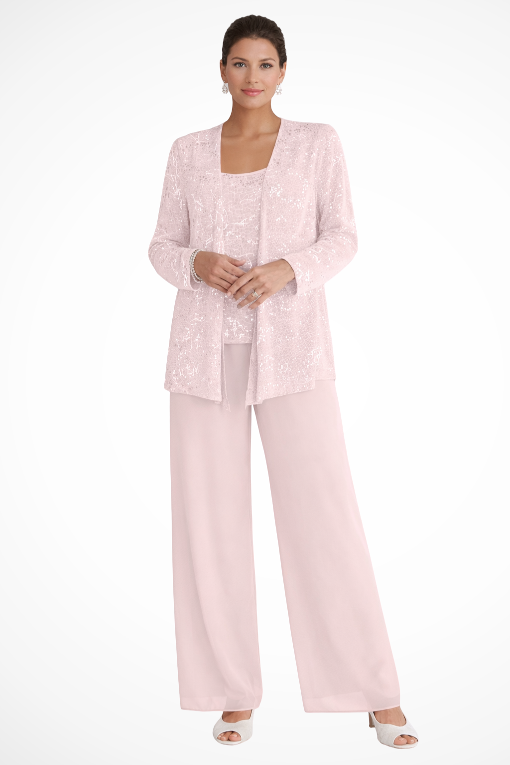 Womens Three-Piece Trouser Suit with Sequin Lace
