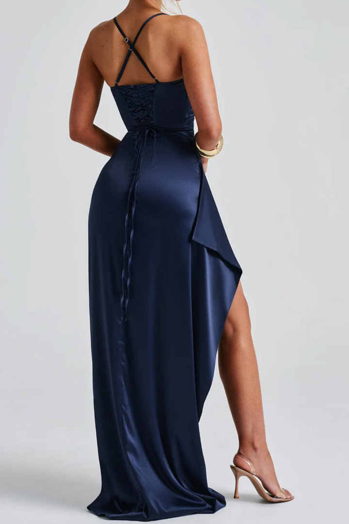 Womens Maxi Dress Spaghetti Strap Ruched