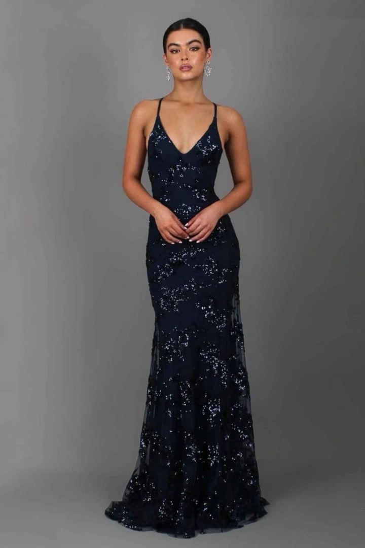 Womens Maxi Dress with V-Neck and Sequin Detail