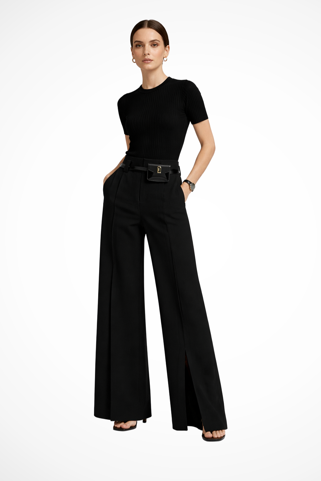 Siopie Women's Tailored Wide Leg Trousers in Black