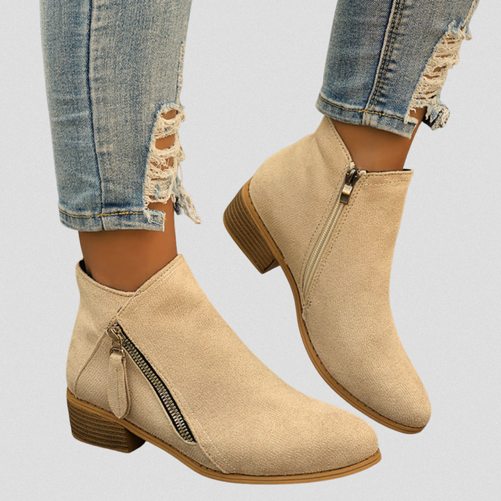 Women's Casual Zip Leather Ankle Boots with Comfort Fit