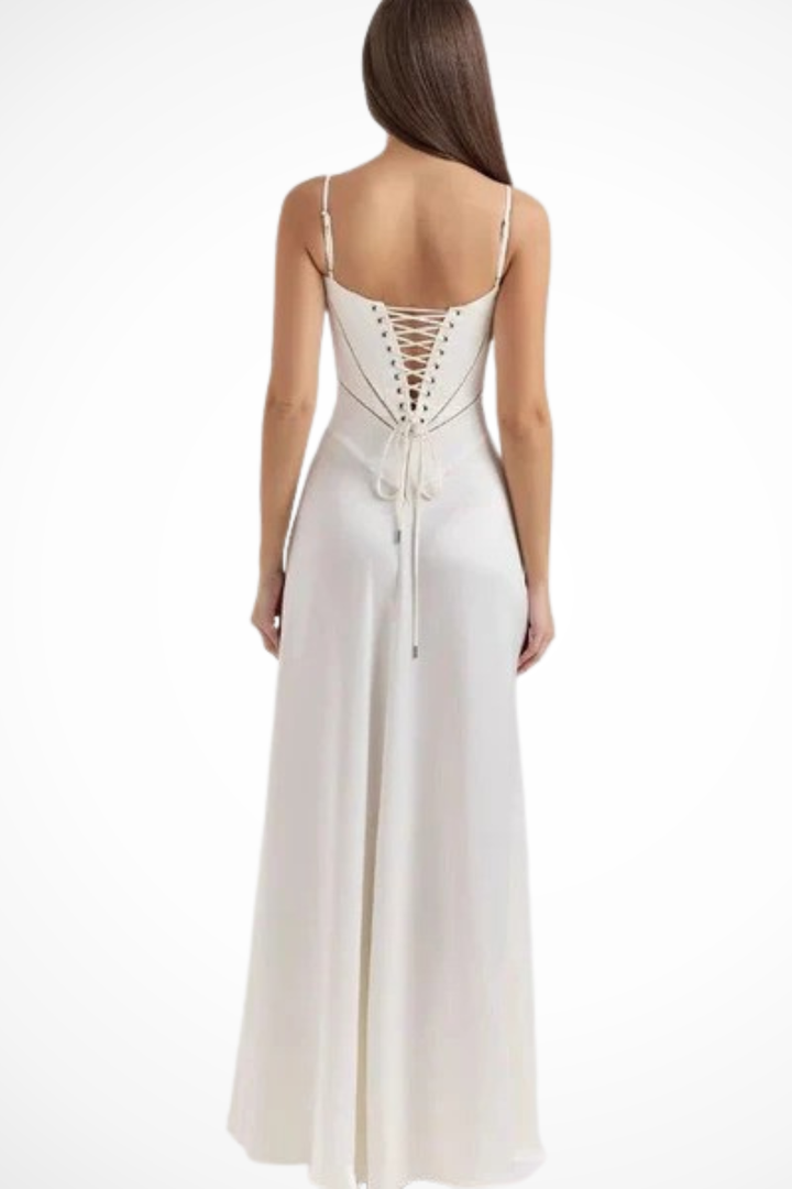 Womens Satin Corset Maxi Dress Fitted Style