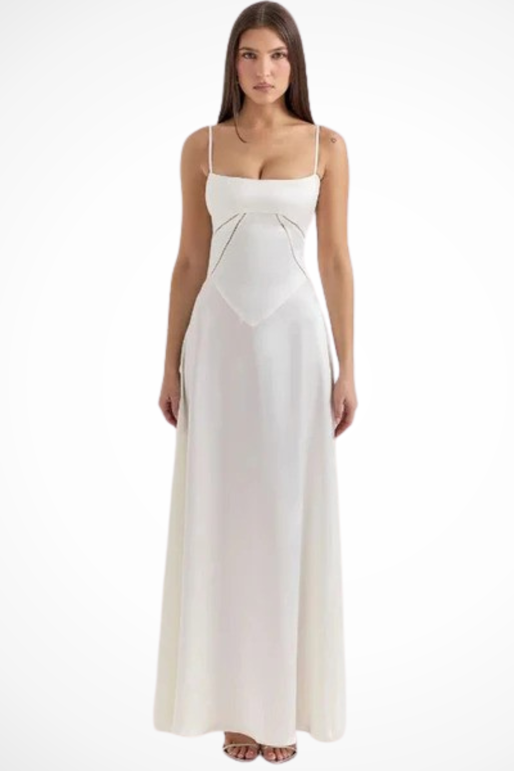 Womens Satin Corset Maxi Dress Fitted Style