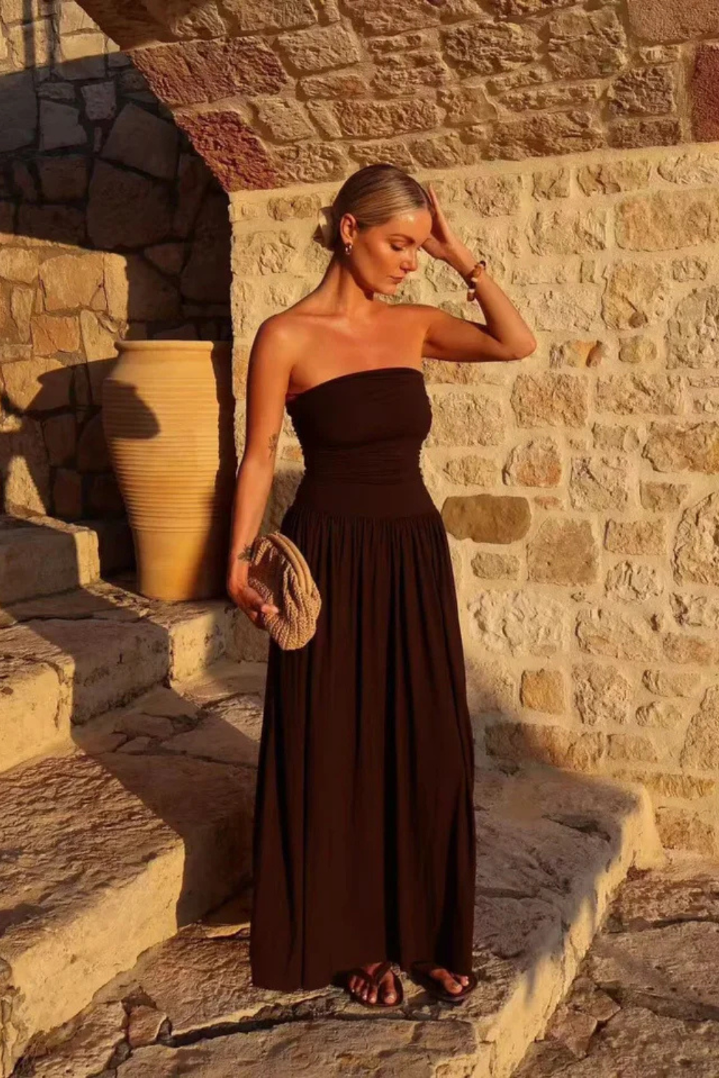 Siopie Women's Strapless Pleated Maxi Dress