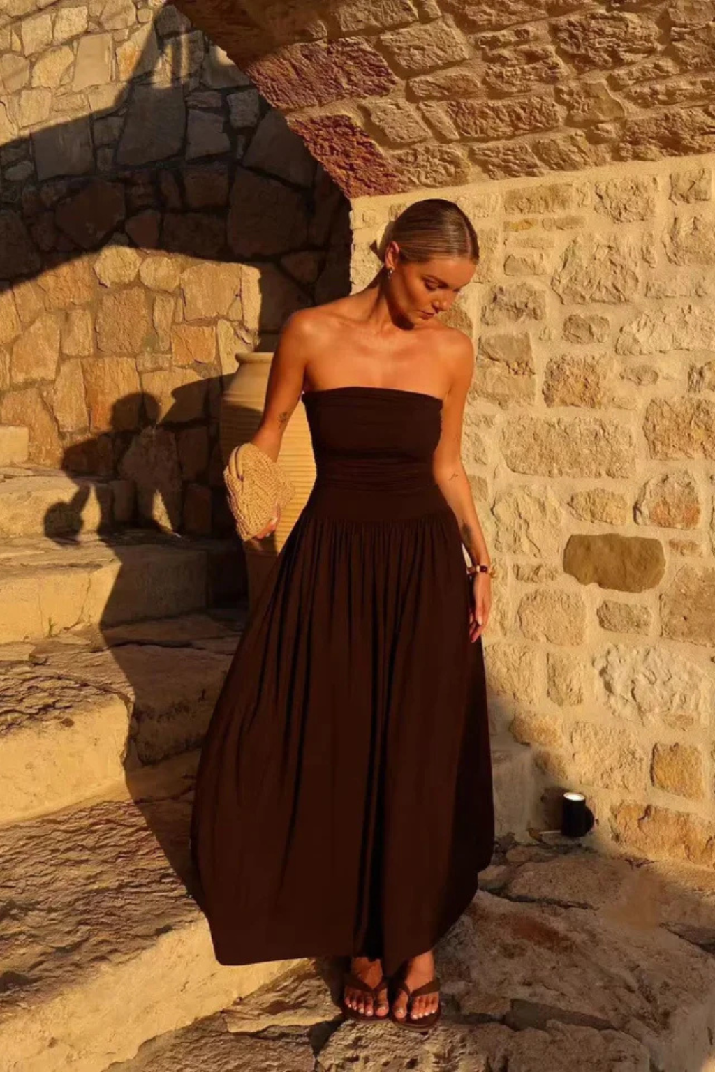 Siopie Women's Strapless Pleated Maxi Dress