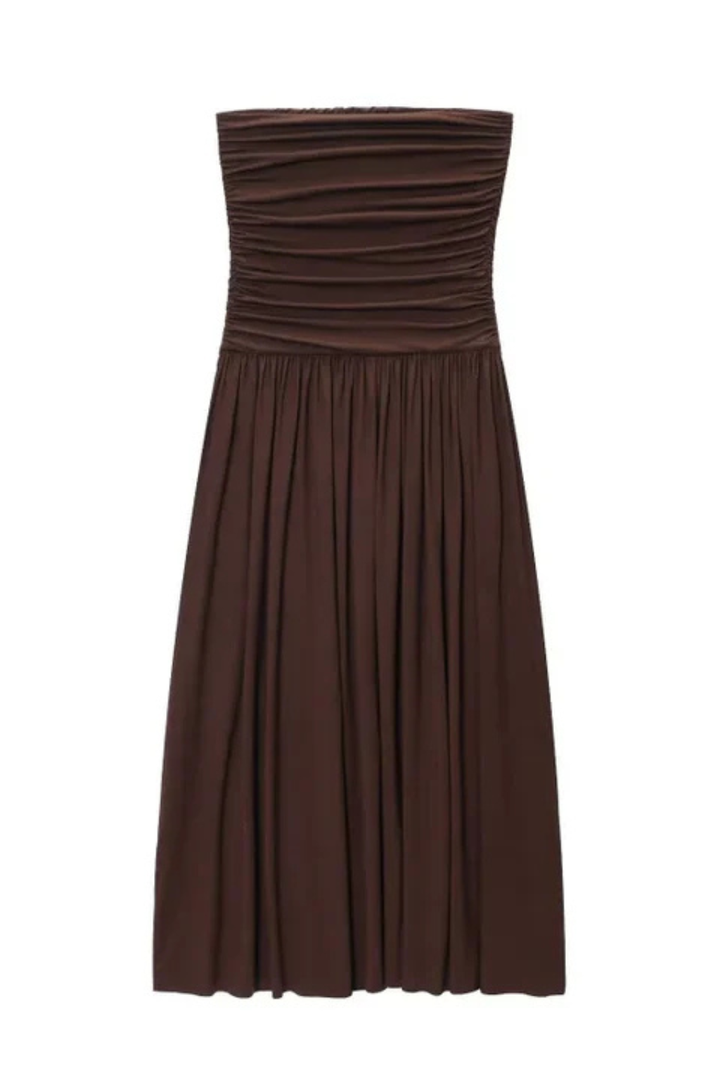 Siopie Women's Strapless Pleated Maxi Dress