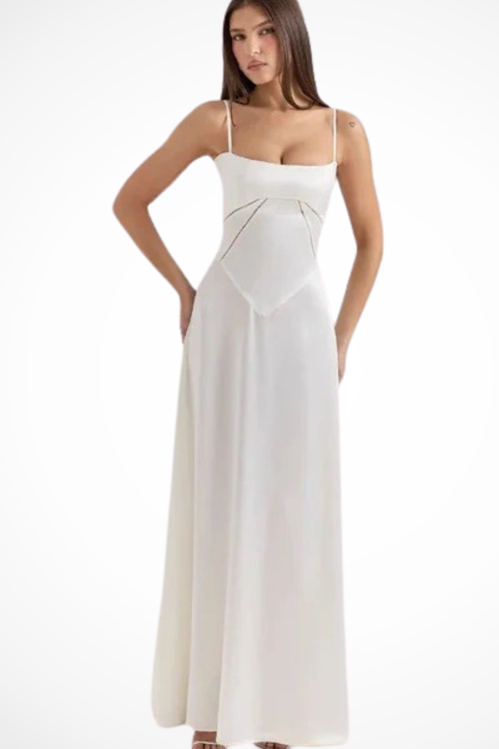 Womens Satin Corset Maxi Dress Fitted Style - Clovrio