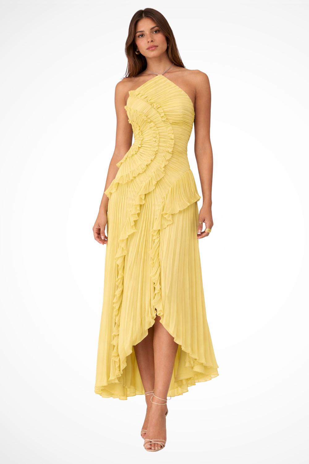 Siopie Women's Flowing Backless Halter Maxi Dress in Yellow