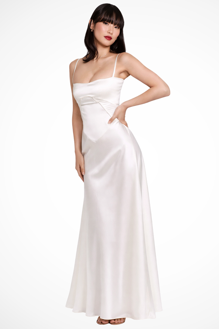 Womens Satin Corset Maxi Dress Fitted Style