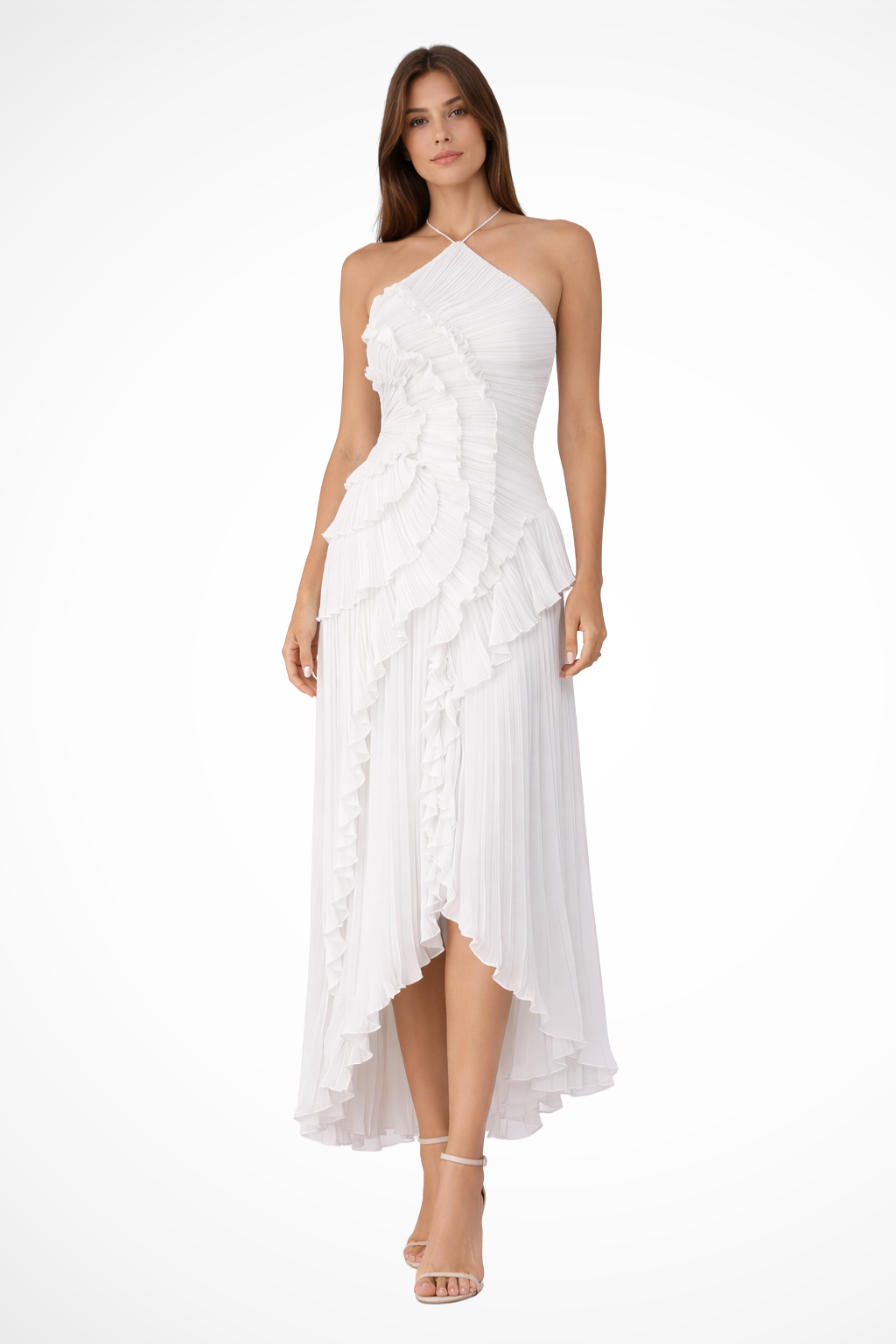 Siopie Women's Flowing Backless Halter Maxi Dress in White