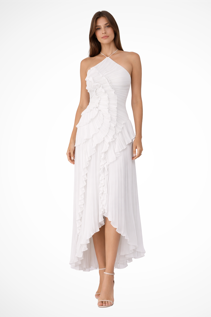 Siopie Women's Flowing Backless Halter Maxi Dress in White