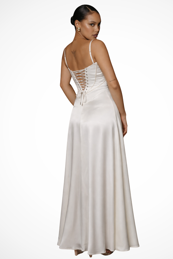 Womens Satin Corset Maxi Dress Fitted Style