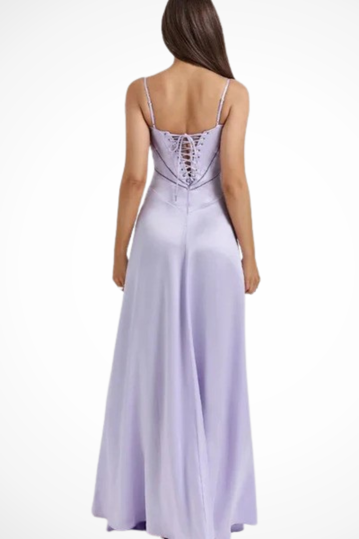 Womens Satin Corset Maxi Dress Fitted Style