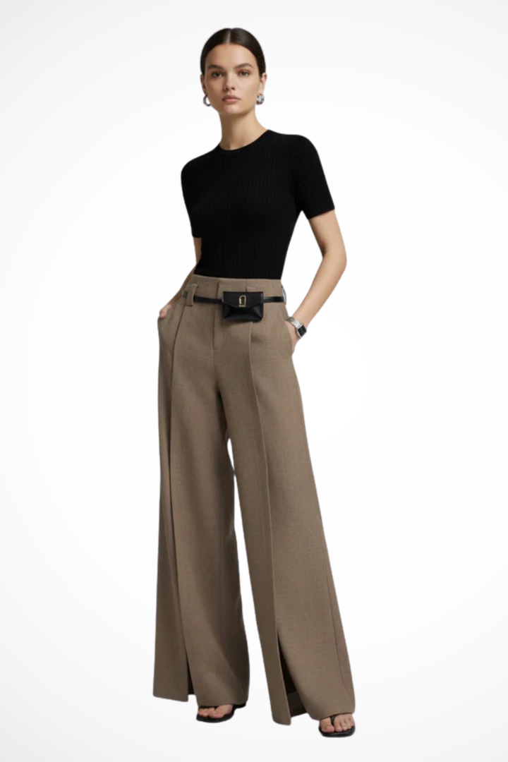 Siopie Women's Tailored Wide Leg Trousers in Khaki