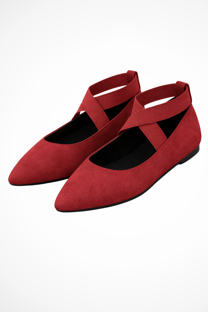 Siopie Women's Pointed Toe Ankle Strap Ballet Flats in Red